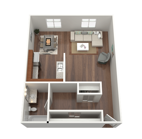 Floor plan for studio, 1 bath, 530 sqft